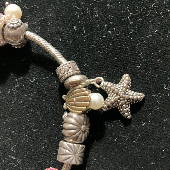 Pandora Bracelet with Sterling Charms Nana, Rhinestones, Hearts, Retired Beads - Picture 4 of 14